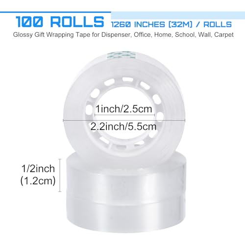 Image of Jetec 100 Rolls Clear Tape Bulk Transparent Invisible Tape Refills 1 /2 x 1260 Inches Glossy for Gift Wrapping Dispenser Office School Home Use Gift Wrap Desk Supplies