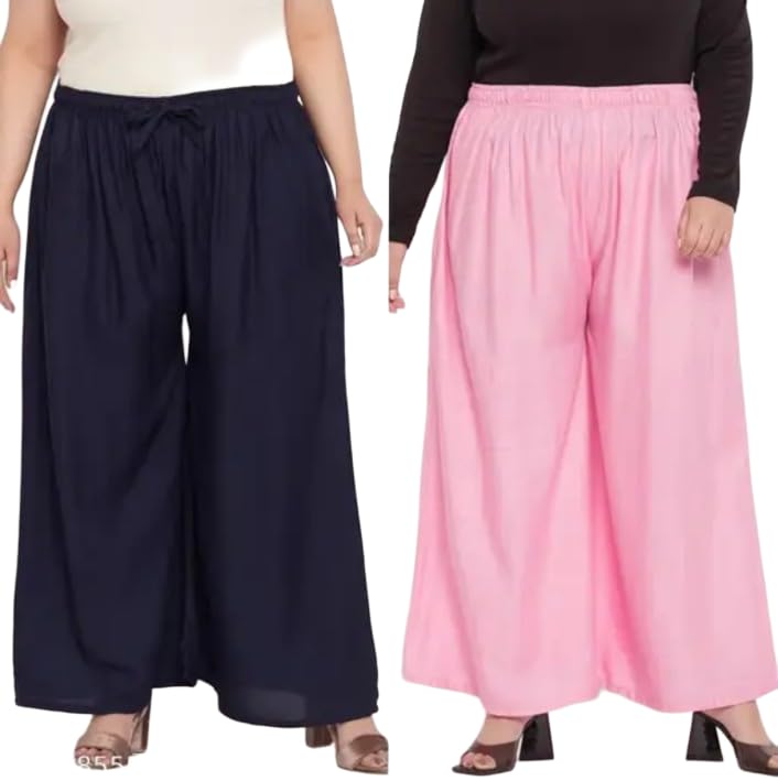 Image of Women's Jumbo Combo Palazzo | Extra Wide Leg Flared Ethnic Trousers | Pack of High Waist Relaxed Fit Palazzos for Women | Stylish Plain Solid Color Bottom Wear for Kurti & Tops | Jumbo Value Pack