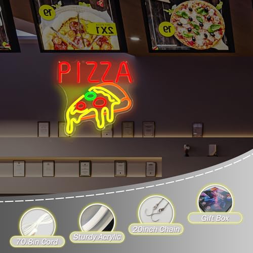 Image of Pizza Neon Signs for Wall Decor Pizzeria Neon Light LED Signs for Business Shop Pizza Party Decorations Light Up Pizza Sign Neon Wall Art