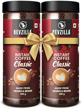 Bevzilla 400 Gram (200 Gm Pack of 2) 100% Arabica Instant Classic Strong Coffee Powder | Make 200 Cups Coffee| Espresso, Latte & Cappucino| Hot Cold Unbreakable Jar
