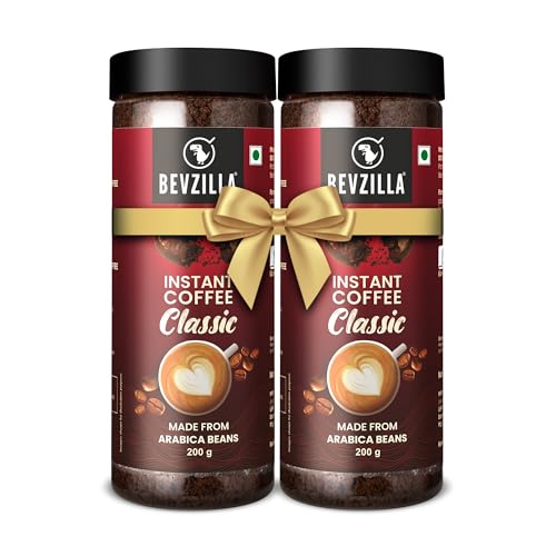 Bevzilla 400 Gram (200GMx2) Classic Instant Coffee Powder | Arabica Beans | Perfact For Espresso, Latte & Cappucino | Enjoy Hot & Cold