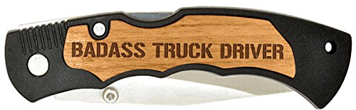 Product Image of the Personalized Gifts for Dad Badass Truck Driver Laser Engraved Stainless Steel Folding Pocket Knife