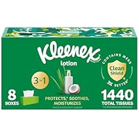 Kleenex Lotion Facial Tissues with Coconut Oil, 8 Flat Boxes, 180 Tissues Per Box, 3-Ply