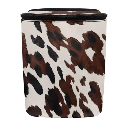 Image of KEIAHUAN Brown Cow Car Trash Can with Zipper-Closed Lid for Back Seat Collapsible Portable Auto Garbage Bag Large Capacity Trashcan Storage Bag for Cars, Sedans, SUVs & Trucks