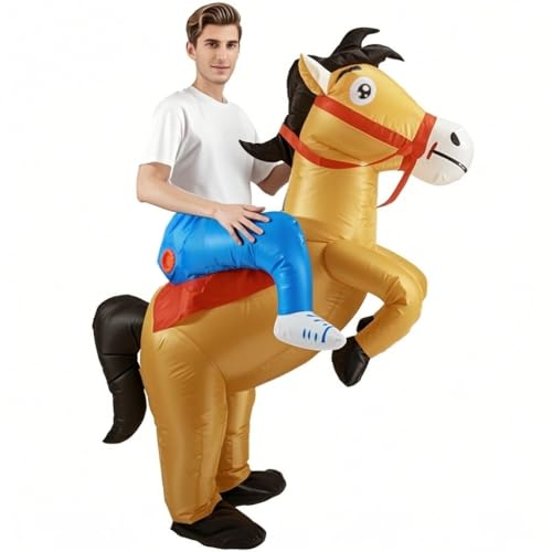 Indimization Inflatable Horse Costume for Adults Funny Halloween Costume with Hat Fancy Dress for Halloween Christmas Parties Themed Events & Pranks(150-190cm)