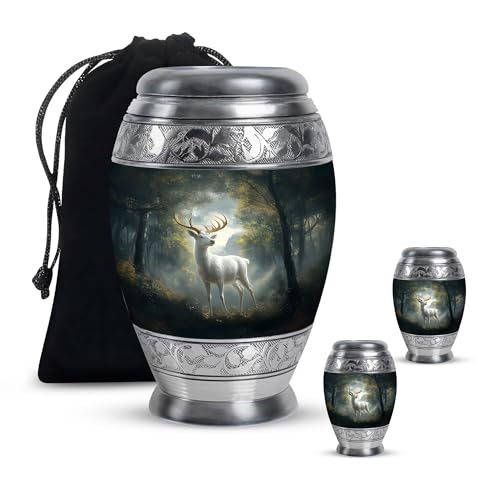 Image of Deer Urn Keepsake Burial Urns for Adult Women Ashes 1 Large & 2 Small | Funeral Urn for Male & Female, Memorial Ashes for Men & Women