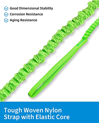Image of OCEANBROAD Kayak Paddle Leash with D-Ring Stretchable Bungee Strap Lanyard Rope for SUP Kayaking Boating Canoeing Fishing Pole Rod 4-7 Feet Green 2 Pack