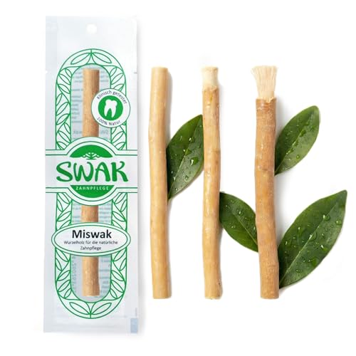 SWAK Original Miswak 4er Pack Zahnputzholz & Naturzahnbürste aus Salvadora Persica Natürlich Vegan Plastikfrei & Halal Nachhaltige Mundpflege & Frische Siwak von Zahnärzten Empfohlen