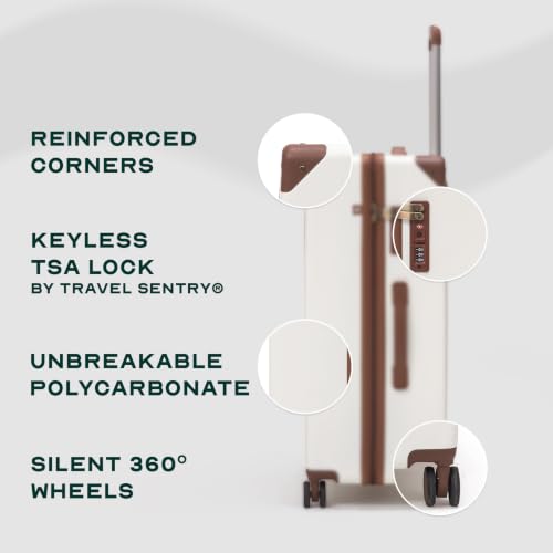 Image of Assembly Vintage 20 Inch (55cm) Cabin Trolley Bag Hard Shell Polycarbonate Suitcase Retro Classic Design with TSA Lock 8 Spinner Wheels Carry On Luggage