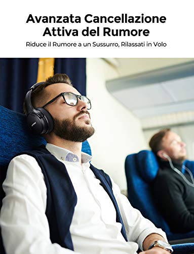 Mpow Cuffie Cancellazione Rumore Attiva,Cuffie Bluetooth 5.0,Cuffie Wireless Ricarica Rapida, Autonomia 30 Ore,Pieghevole Cuffie Over Ear Suono Hi-Fi CVC 8.0,Cuffie Noise Cancelling Per Cellullari/PC
