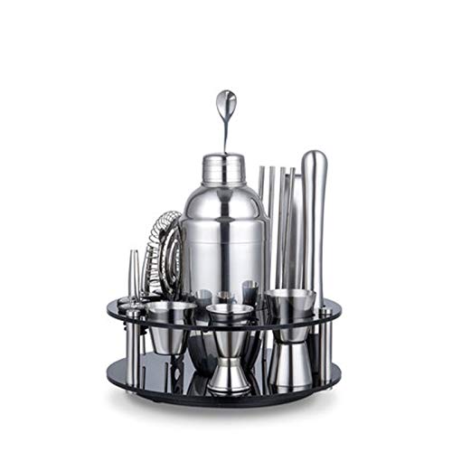 Kit de Bartender con Soporte Giratorio: Set Coctelera 19 Piezas Acero Inoxidable