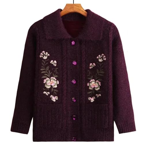 Women's Thick Warm Long Sleeve Cardigan with Pockets for Middle-Aged Mother Retro Embroidered Turn Down Collar Knitted Coat4