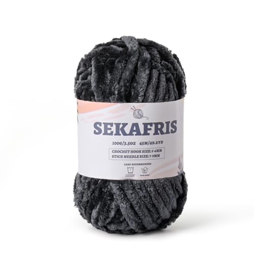 Image of Fuzzy Chunky Chenille Yarn for Crocheting,Soft Plush Yarn for Hand Knitting,Bulky 100 g(49.2 yd) Baby Blanket Yarn for Crocheting Amigurumi Yarn,Crochet Fluffy Velvet Yarns (Carbon Gray)