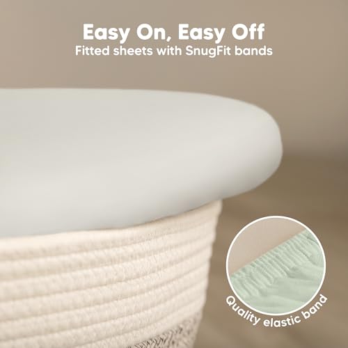 Image of 2-Pack Baby Bassinet Sheets Girl, Boy - 33x17 Viscose Derived from Bamboo Bedside Mattress Fitted Bassinet Sheets, Compatible with Halo Bassinest Swivel Sleeper,Baby Delight,Graco(Sage)