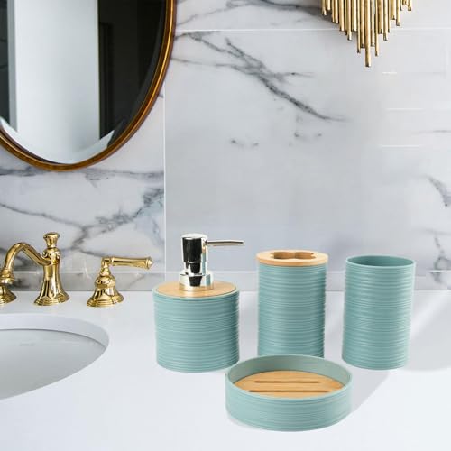Set de baño completo con dispensador de jabón en material PP resistente 8