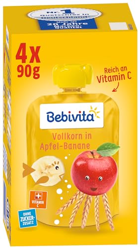 Bebivita Kinder-Spaß Frucht und Getreide, Vollkorn in Apfel-Banane, 4er Pack ( 4 x 4 x 90 g )