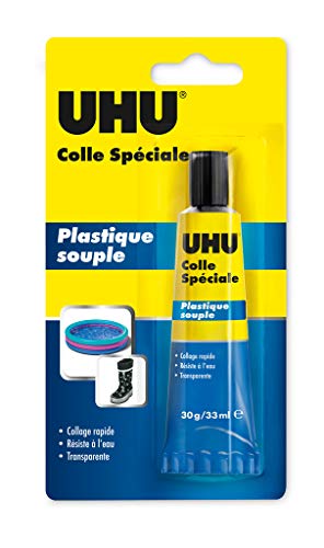 UHU Colle Spéciale - Plastique Souple - Réparation De Tous Les Plastiques Souples Courants - Bateaux Pneumatiques, Bouée Piscine - Haute Résistance - Transparente -...
