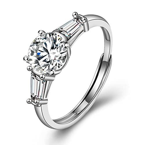 Anneau incrusté moissanite 1ct bague réglable argent mariage femme