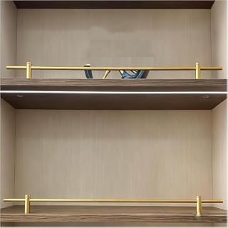 Brass Shelf Guard Rail Gallery Rails for Shelves Anti-Fall Tipping Guard Metal Railing Bookshelf,Sturdy Aluminum Shelf Guard Rail, Anti-Fall Barrier Rod for Kit