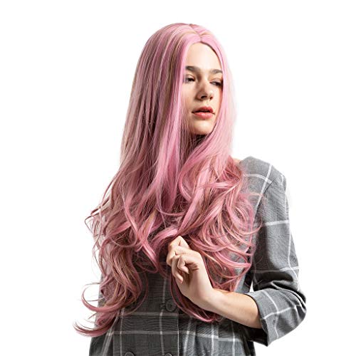 Baoblaze 26 Polegadas Moda Mulheres Cabelo Comprido Peruca Cosplay - Rosa