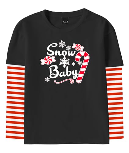 Image of Remimi Unisex Kids Christmas Long Sleeve Shirt Xmas Print Stripe Shirts 2-12 Years