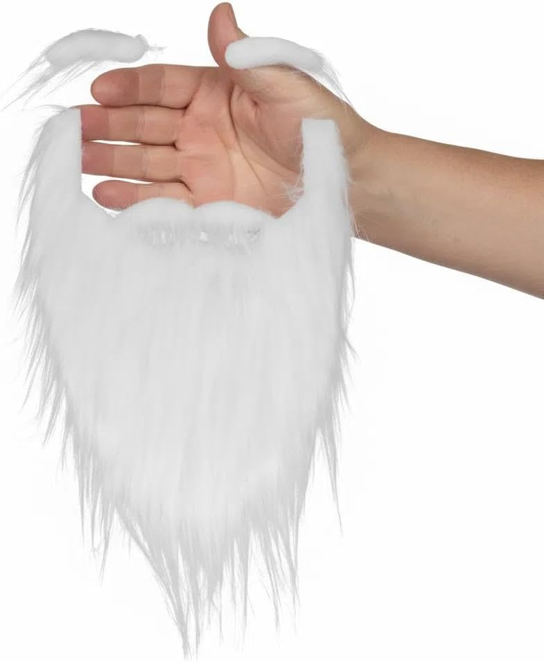 White Fluffy Fake Beard and Eyebrows Set - Realistic Santa Beard and Facial Hair Costume Accessory for Christmas Parties, Theater, and Cosplay