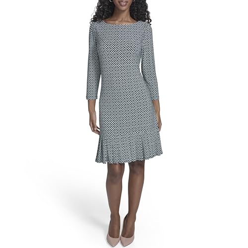 Image of Tommy Hilfiger Women's 3 /4 Sleeve Crew Neck Double Ruffle Hem Jersey Shift Mini Dress