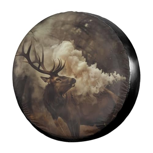 Image of Elk Standing in The Field Spare Tire Cover Dust-Proof Wheel Tire Cover Fit Trailer, RV, SUV and Many Vehicle 14 Inch