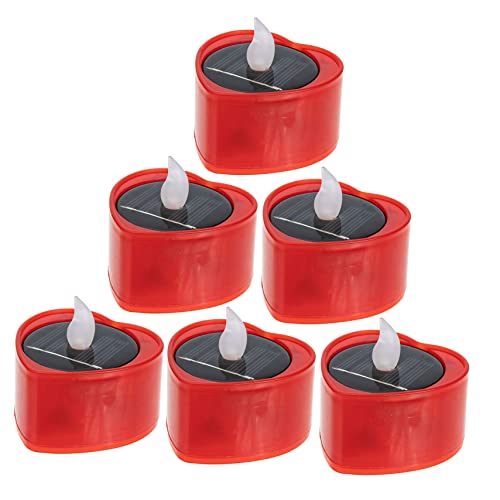 BESPORTBLE 6 Piezas Luz de velas solares luces de cubierta con energía solar velas de luces de té LED luces solares jardin luces jardin solares decoración del hogar vela solar candelita rojo