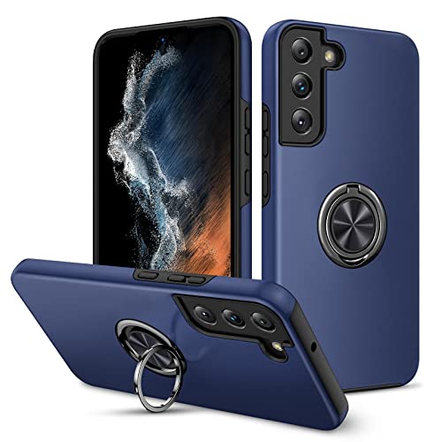 HWeggo Handyhülle für Samsung Galaxy S22, Galaxy S22 5G Hülle mit 360° Magnetischer Drehbarer Ständer, TPU Flexibler Rahmen, Harte PC Rückseite und Anti-Kratzer Stoßfeste (Blau) Cover