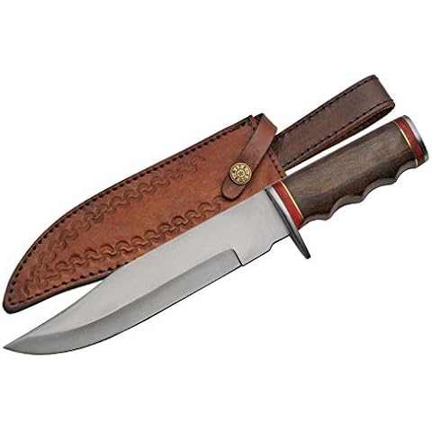 SZCO Supplies 12” Stainless Steel Wood Handle Bowie Hunting Knife W/Sheath,Brown/red Cover