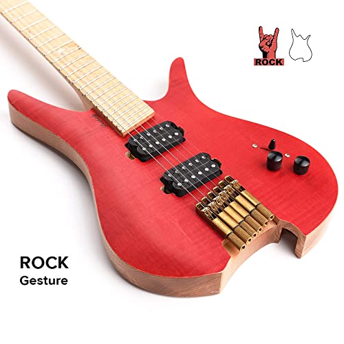 Batking Guitare électrique sans tête, 6 frettes ventilées (rouge) - Les Beatles, Paul McCartney, John Lennon, RIngo Starr, George Harrison Batking Guitare électrique sans tête, 6 frettes ventilées (rouge) – Image 5