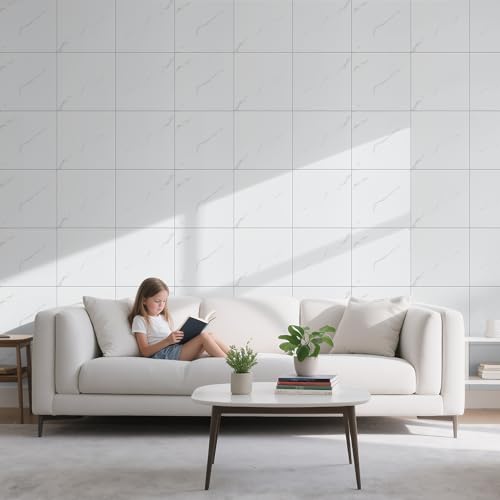 practicalWs 10pcs Marble Peel and Stick Tile for Kitchen Backsplash, 11.8"x11.8" Waterproof White/Gray PVC Wall Tiles for Bathroom Walls, Self Adhesive Shower Panels/Wallpaper for Wall Decor — view 6