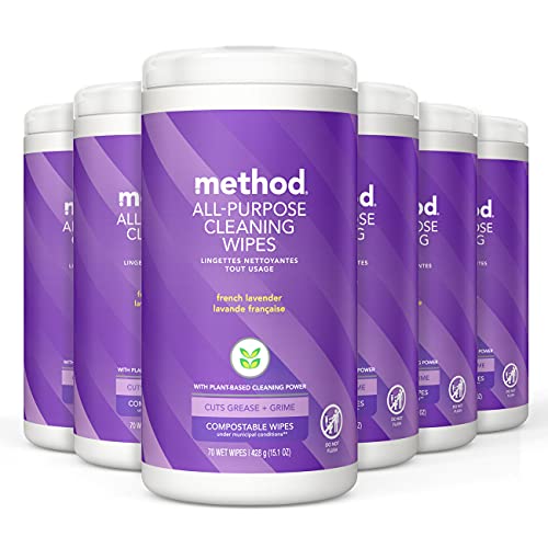 Method All-Purpose Cleaning Wipes, French Lavender, Multi-Surface, Compostable, 70 Count (Pack of 6)