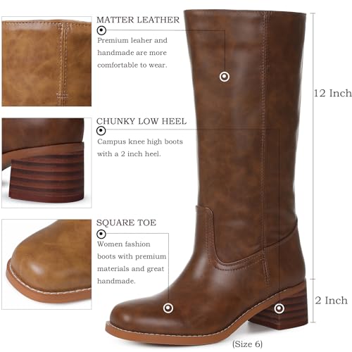 Image of Women's Knee High Boots, Comfortable Square Toe Faux Leather Boot Fashion Long Tall Boots for Riding Chunky High Heeled Dress /Casual Boot