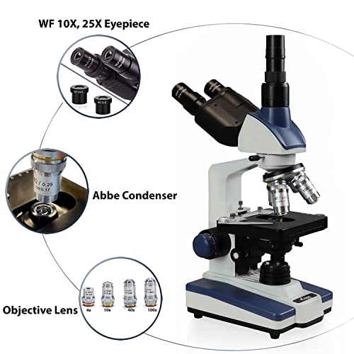 Image of VS-60T-RC Siedentopf Trinocular Compound Microscope, 40X-2500X Magnification, Wide-Field 10X and 25X Eyepieces, Double-Layer Mechanical Stage, LED Illumination