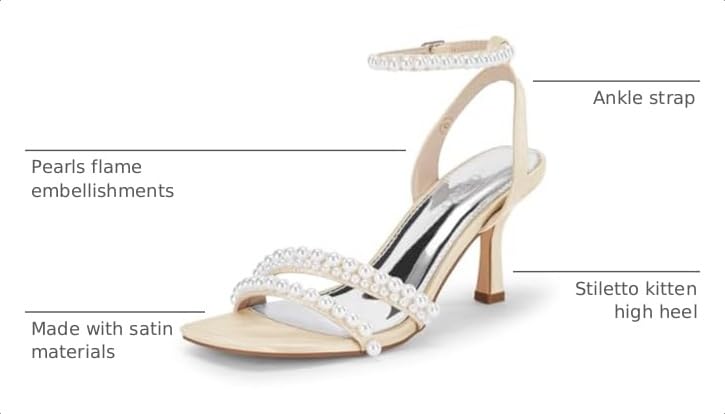 Image of Coutgo Womens Pearl Kitten Heels Sandals Square Open Toe Dress Sandals Ankle Strap Satin Wedding Party Summer Sandals