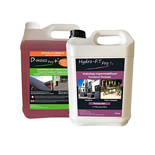 LOT ANTIMOUSSE PRO CONCENTRE 5L + IMPERMEABILISANT PRO PRET A L'EMPLOI 5L façades et terrasses - finition mat