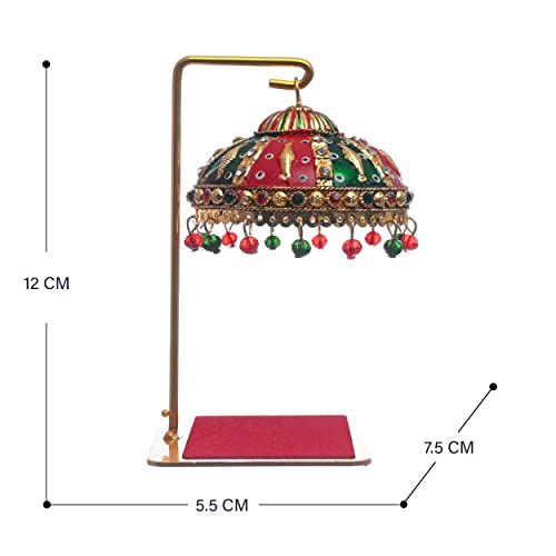 Image of Metal Umbrella Chhatra With Hanging Crystals For Action God Idol, Car Dashboard /Office Desk /Table /Home Decor Showpiece, Chatri Aasan For God Murti (M 111)