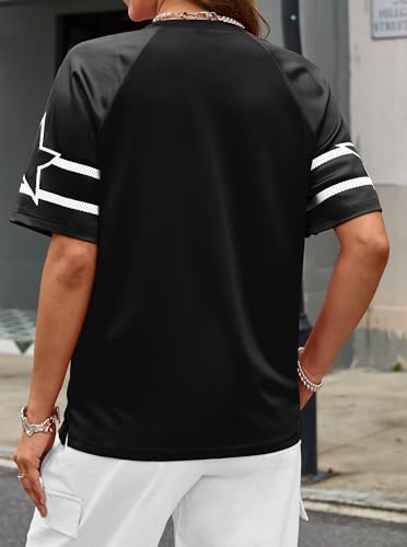 Image of LovelyWholesale Women's Oversized V Neck Jersey Shirts Summer Football Graphic Tee