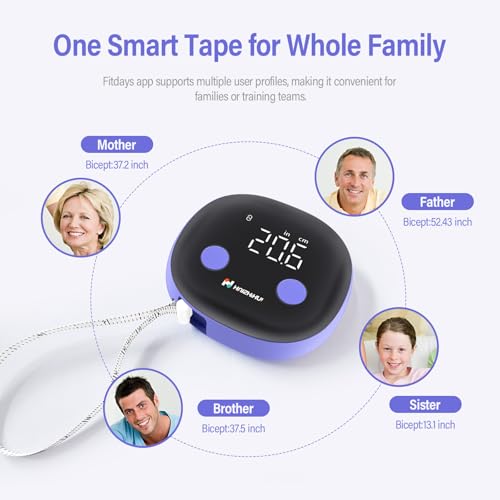 Cinta métrica inteligente Fitdays Bluetooth morada con pantalla LED y carga Tipo C 7