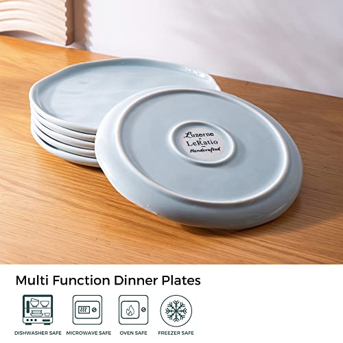 Leratio Ceramic Plates,8.0 Inch Salad Plates Set Of 6,Handmade Porcelain Plates For Kitchen With Wavy Edge,Microwave & Dishwasher & Oven Safe,Light Weight & Scratch Resistant Dishes-Light Blue #TOP3