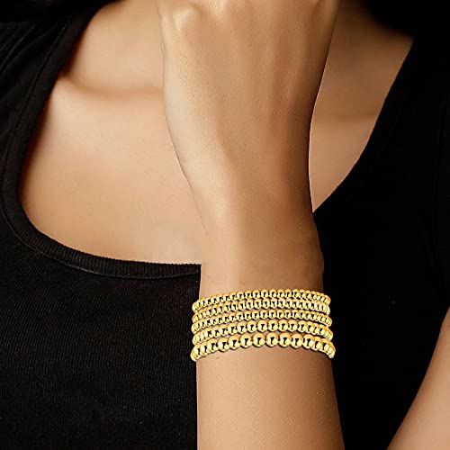 Humano Gold Beaded Bracelets for Women, 18K Gold Plated Bead Ball Layered Bracelets Set Copper Beads Stackable Elastic Stretch Gold Bracelets Fashion Beaded Jewelry (4+4+4+5+6mm) - Image 3