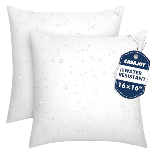 CASAJOY Pack of 2 16x16 Outdoor Pillows Water Resistant Throw Pillow Inserts Cushion Inner Pads for Patio Sofa Waterproof Pillow Insert