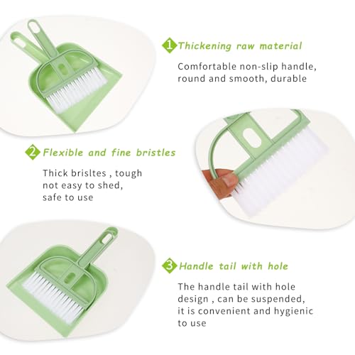 WLLHYF Mini-Besen- und Kehrschaufel-Set tragbares kleines Reinigungsbesen- und Kehrschaufel-Set für Zuhause hängender Schneebesen Hand-Kehrschaufel-Set Tisch Schreibtisch Schlüsselbrett Büro (Grün)