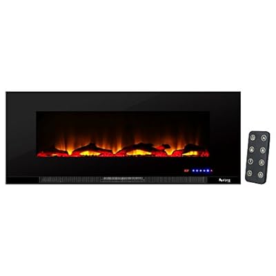 e-Flame USA Livingston 50-inch Wall Mount LED 3-D Electric Fireplace Stove with Timer and Remote - 3-D Log and Fire Effect