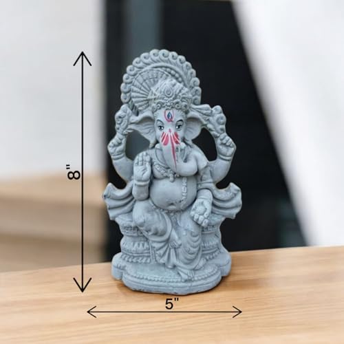 Image of SAUDEEP INDIA 8 Inch Mitti Ganesh Idol | Eco-Friendly Handcrafted Mud /Clay Ganesh Murti | Ganpati Figurine for Ganesh Chaturthi Visarjan | Biodegradable Mukut Ganesha Statue(Export Quality)