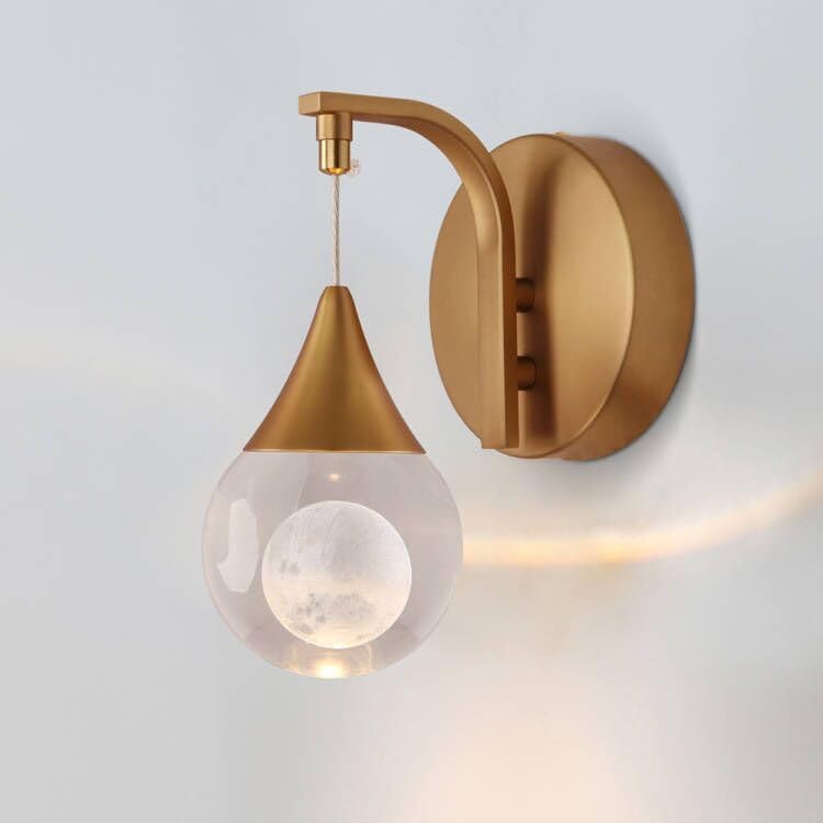Sedelan Moon Crystal Wall Sconce, Modern LED Wall sconces Indoor, 5W Dimmable Globe Wall Lighting for Bedroom Bedside Bathroom Living Room Corridor Stairwell, Brass