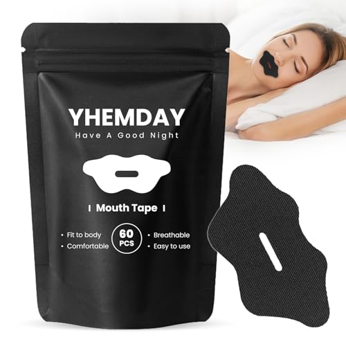 YHEMDAY 口閉じテープ 鼻呼吸テープ 60枚入り 鼻呼吸促進 鼾防止 口呼吸防止テープ いびき防止グッズ 肌にやさしいタイプ 無香料 いびき防止テープ くろ