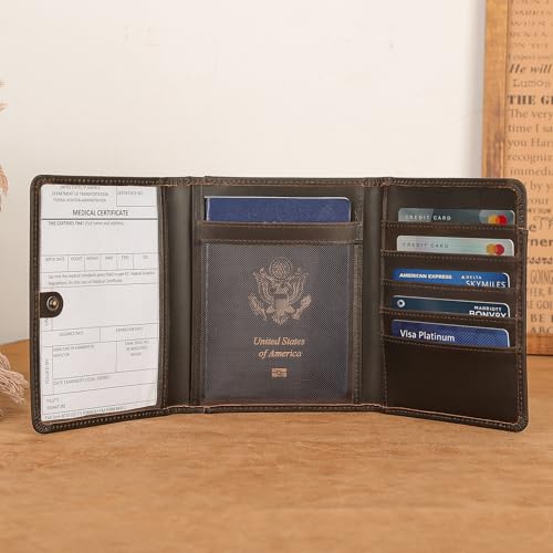 Polare Full Grain Leather Pilot Wallet Passport Holder RFID Blocking Trifold Wallet for Men Travel Cover Document Organizer for Aviation Professionals3